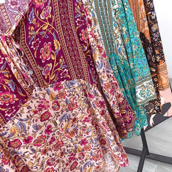 Boho Gypsy Floral Print Neck Tie Blouse - Picture 13 of 16